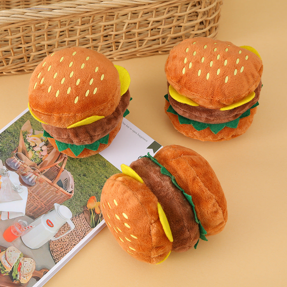 Durable Hamburger Dog Toy with Sound