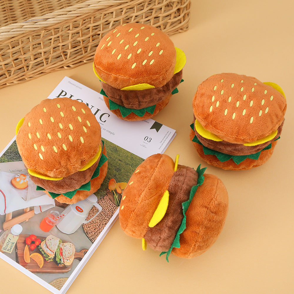 Durable Hamburger Dog Toy with Sound